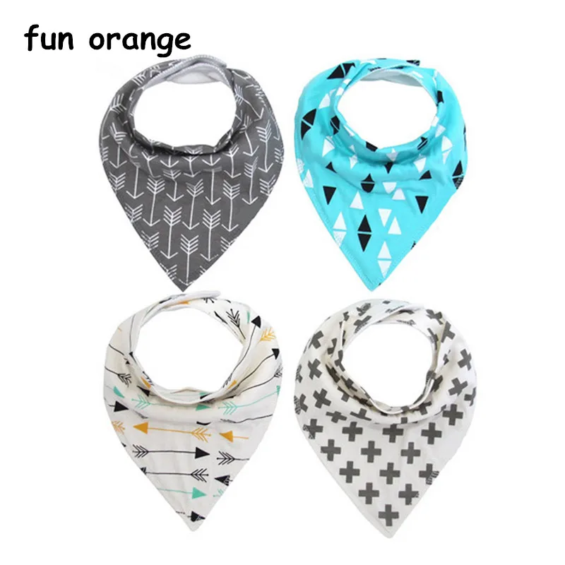 

Fun Orange 4pcs/lot Baby Bandana Bibs ins Burp Saliva Towel Cartoon Kids Cloths Triangle Cotton Double Layer Boy Girl Bib 0-4Y
