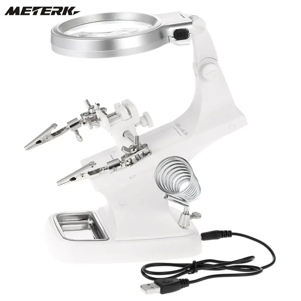 Meterk Multi-functional 3X/4.5X Welding LED Magnifier Alligator Clip Holder Clamp Helping Hand Soldering Repair Mgnifying Tool