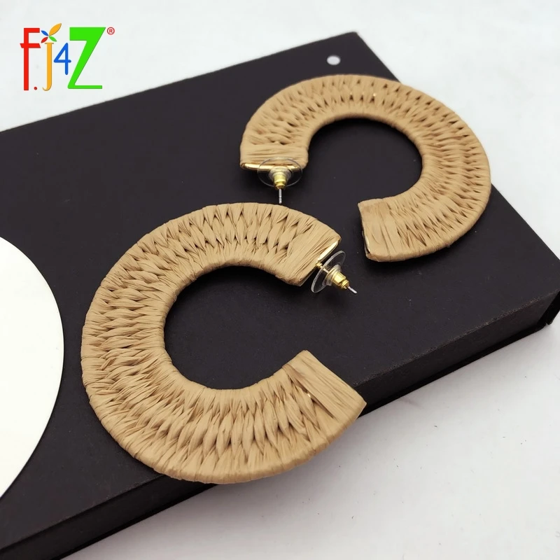 

F.J4Z Brand Designer Raffia Handmade Earrings Colorful Straw Woven Earrings Fashion Big Hoop Earrings Accessories Brincos