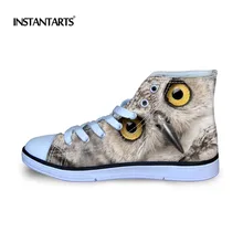 INSTANTARTS/ г. весенне-летняя детская парусиновая обувь крутые высокие кроссовки для детей с 3D-принтом Совы обувь на плоской подошве для мальчиков и девочек