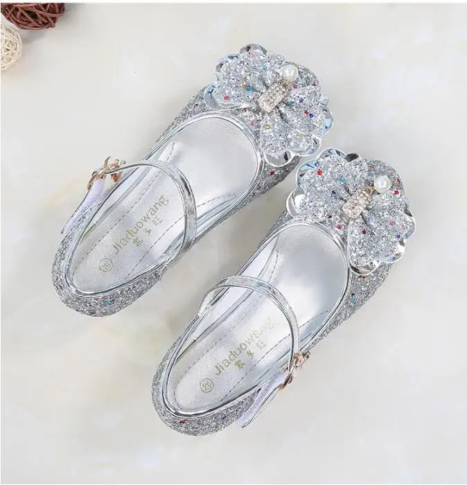 Обувь принцессы на высоком каблуке для девочек, весна-осень 2019, новые детские тонкие туфли, сандалии с кристаллами для девочек
