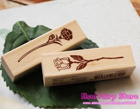 

20pcs- Vintage Rectangular Rose Wooden Stamp ,Flower DIY Stamp