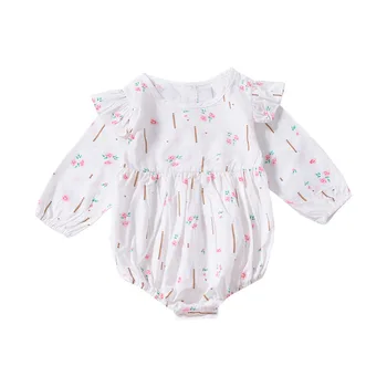 

Newborn Baby Girl Bodysuit Autumn Winter Puff Long Sleeve Onesie Flower Print Jumpsuit Infant Girl Clothes