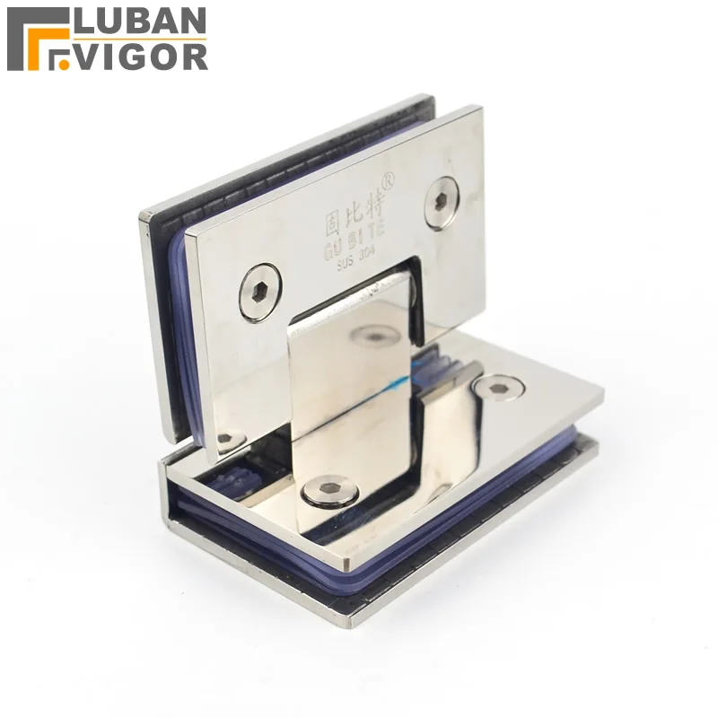 Acheter Acier inoxydable miroir finition verre charnière, double 90 degrés salle De Douche porte en verre clip pince, matériel en verre