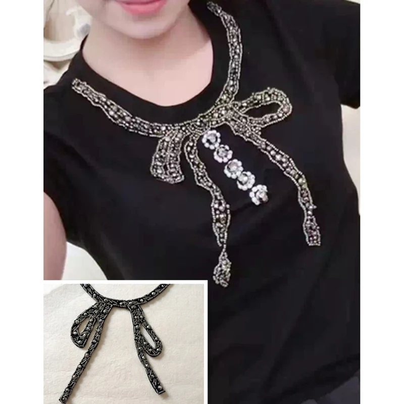 

Embroidered Beads Green Black Rhinestone Lace Collar Neckline Collar Applique Embroidery Sewing Fabric Accessories RP121
