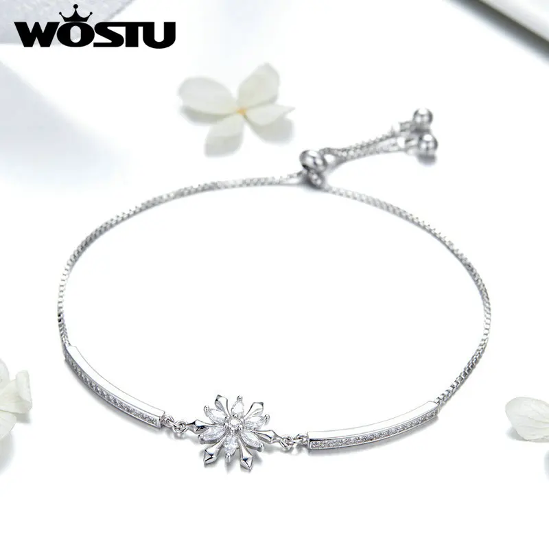 Женские браслеты со снежинками WOSTU регулируемые 24 см в классическом стиле