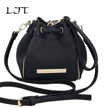 

LJT Fashion Scrub Women Bucket Bag Vintage Female Tote Bags for Woemn 2019 Retro Drawstring Bucket Small Shoulder Messenger Bag