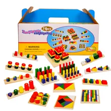 Монтессори 14 в 1 деревянный головоломка дошкольного учебное игрушка комбинации головоломки игрушки для детей модель здания комплект- Строительный блок Montessori Wooden Puzzle Block Toys