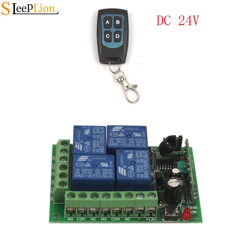 

Sleeplion 24V 4 Channel Auto Switch Module RF Wireless Remote Control Module Relay 24V Receiver 315/433MHz