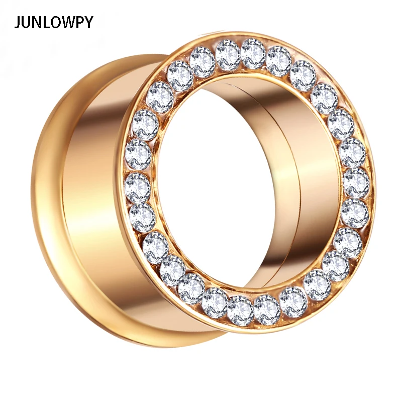 JUNLOWPY Gold Ear Plugs Stainless Flesh Tunnels Internally Thread