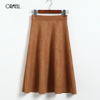 

ORMELL Suede High Waist Pleated Midi Skirt Fashion Elegant Vintage Big Skirt Women 2018 Spring New Creative Ropa Mujer faldas