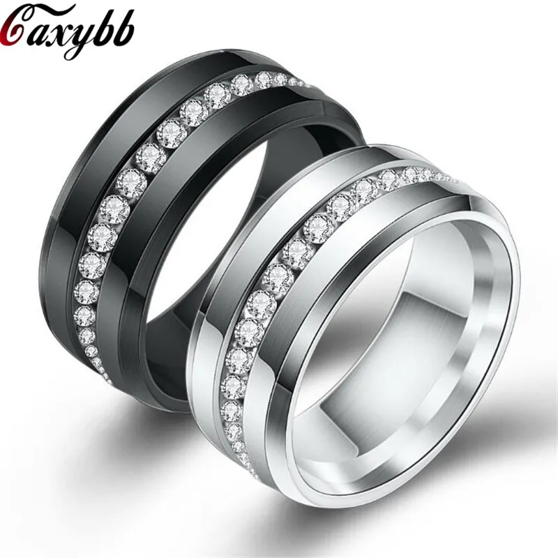 

Fashion Single Row Line Clear Crystal Finger Rings for Women Men Classic Wedding Rhinestone Stainless Steel Ring Jewelry