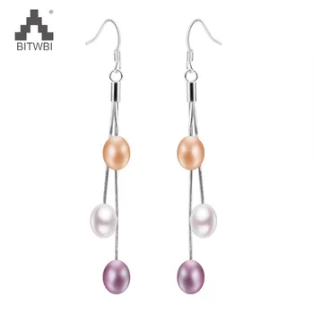 

Natural Freshwater Pearl Drop Earrings Jewelry for Women 100% 925 Silver Dangle Earrings Fairy style Girlfriend best gift