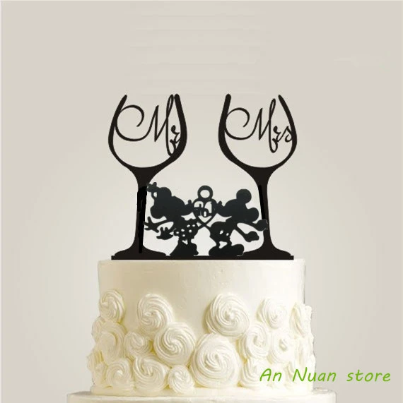 ワイングラススタイルケーキトッパー 素敵なキスミニーとミッキーマウスケーキトッパーの装飾無料 Shippinng ケーキデコレーション用品 Aliexpress