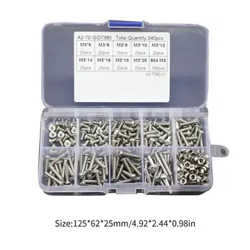 

340Pcs M3 With Nuts Foreign Trade Stainless Steel 304 Pan Head Hexagonal Screw Combination Set Boxed