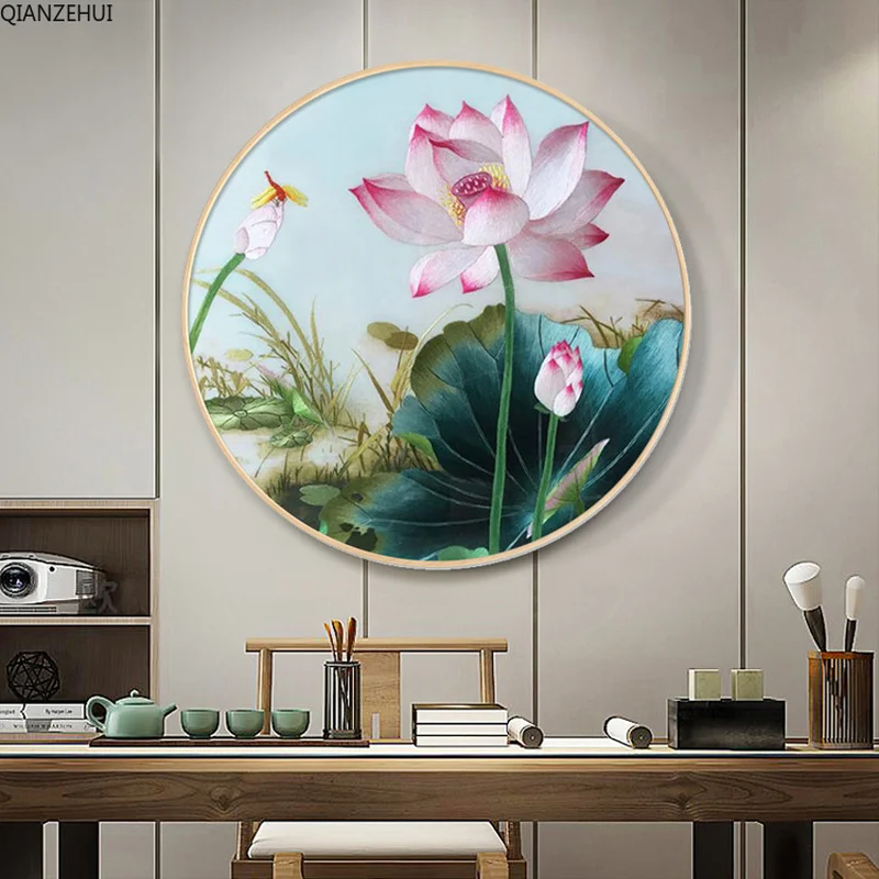 

QIANZEHUI,DIY Diamond Embroidery,Round Diamond landscape Full Round lotus Diamond painting cross stitch,needlework