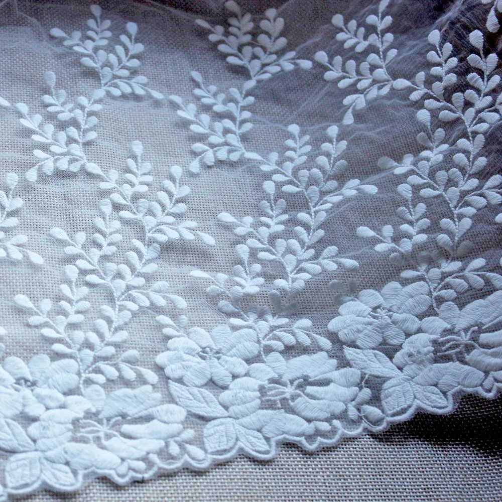 1 ярд белая кружевная ткань 32 см Ширина хлопок вышитые Швейные кружевные ленты с отделкой платье DIY кружева одежды шторы аксессуары