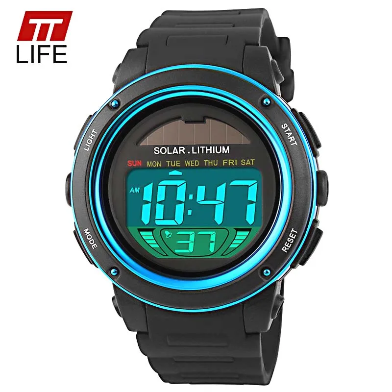 TTLIFE Solar Power Watches 5ATM Waterproof LED Digital Womens Mens