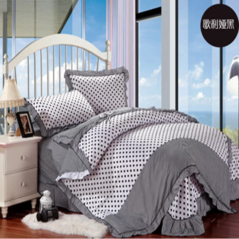 Bedding Korean Quilts Bedsheet Cotton Black White Polka Dot