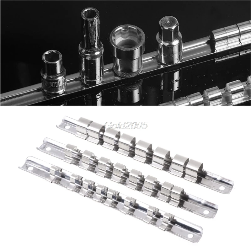 

Socket Rack Holder 1/4" 3/8" 1/2" with 8 Clips On Rail Tool Organizer Storage G21 Drop ship