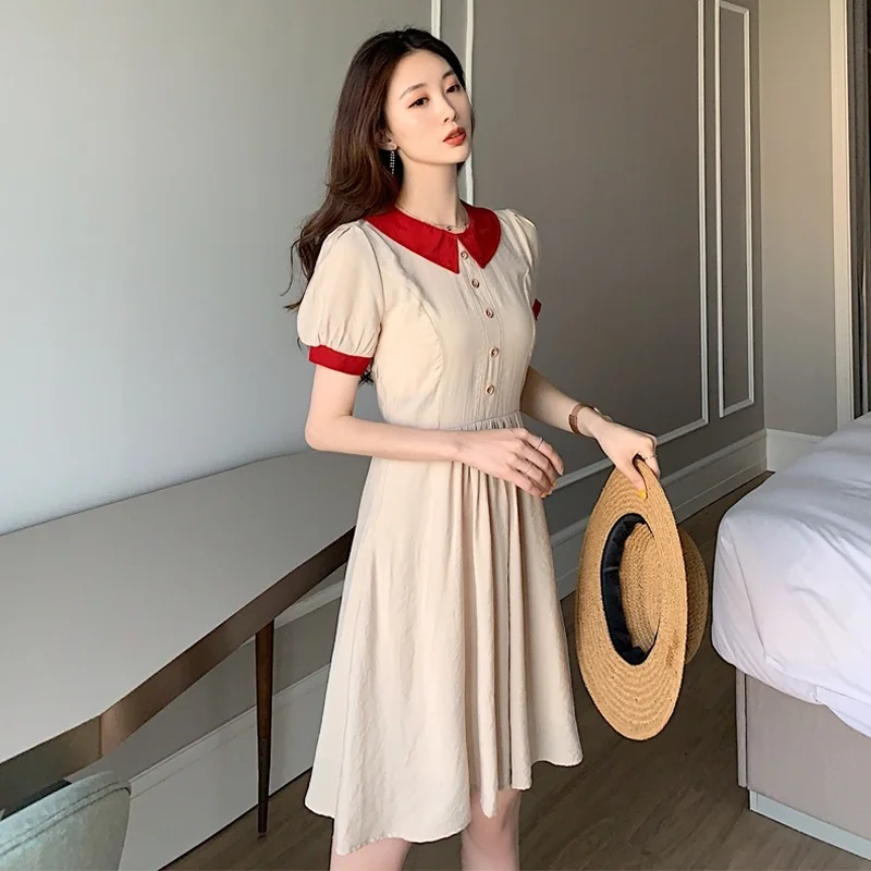 

Vintage Women's Dress Doll Collar Mini Dress Sundress Female Summer Women Dresses
