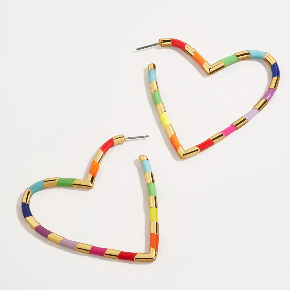 

2019 SUMMER Neon colorful heart hoop earring for women girlfriend gift classic Gold heart shape hoops
