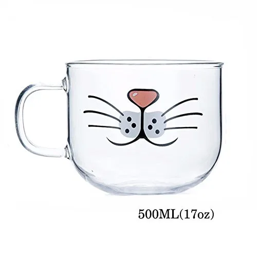 Cat Beard Glass Mug,Lovely,Funny,cute cat mug,Cat Coffee Milk Tea cup,heat and cold Resistant(17oz)0