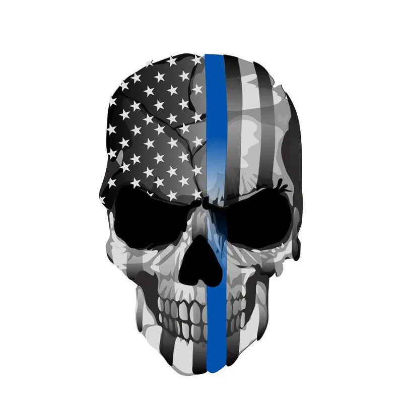

10.8CM*17CM Accessories Punisher Skull Blue Line USA Car Sticker Decal PVC 6-0007