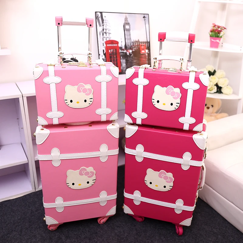 Женский винтажный чемодан на колесиках дорожная сумка hello kitty универсальный
