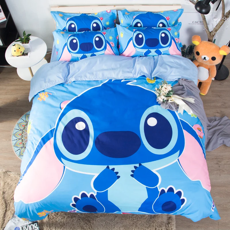 

Cartoon blue Color Stitch Printed Bedding Set Bedspread Single Queen King Size Bedclothes Children Boy girl Bedroom Decor set