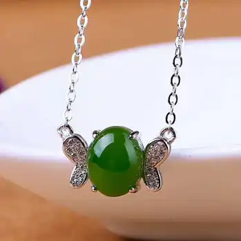 

Hetian Biyu Silver Inlay Pendant Explosive Butterfly Clavicle Chain j4#