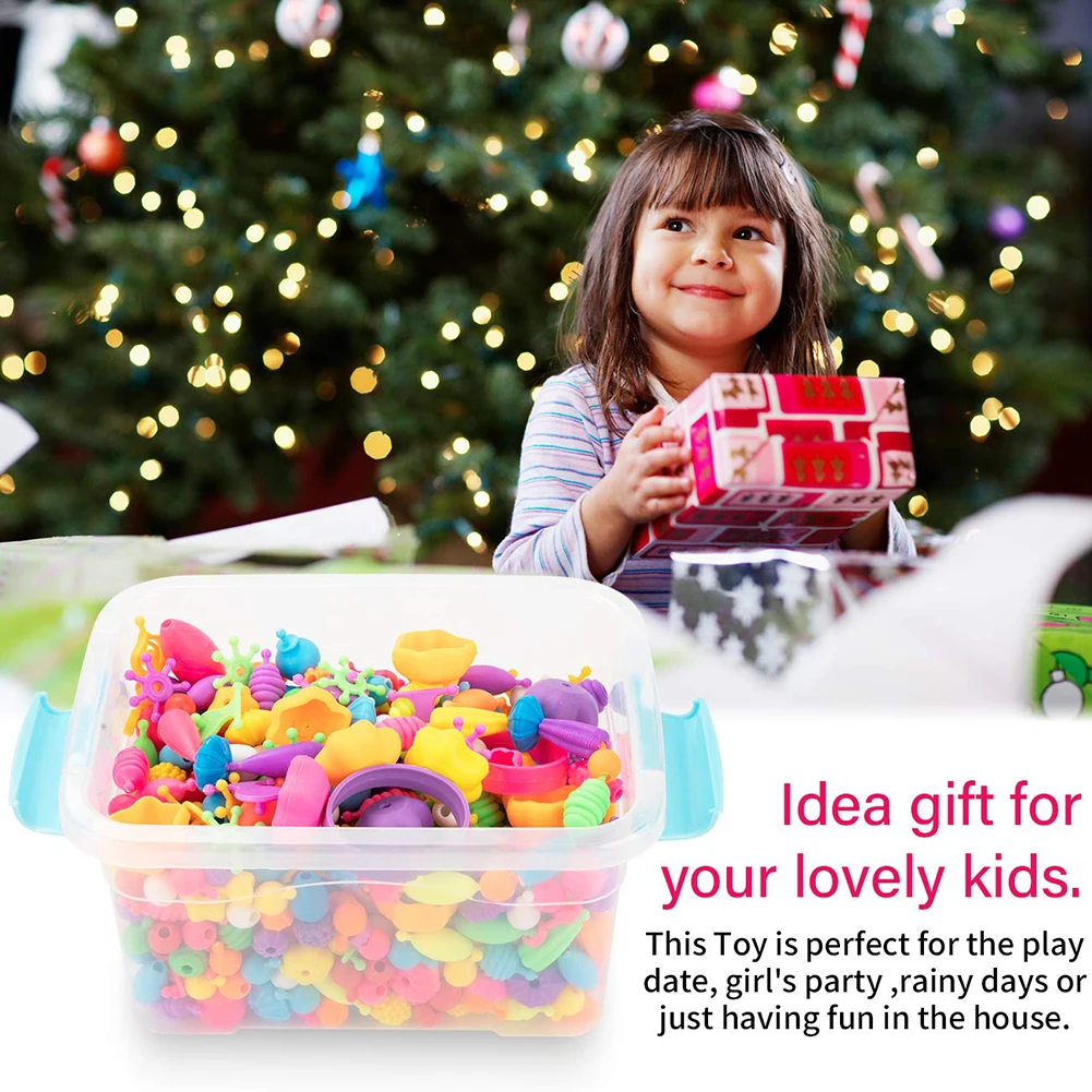 500Pcs Pop Snap Beads Kit Reusable DIY Necklace Bracelet Ring Toddler Kids Toy Making Necklace Bracelet and Ring Gift For girl