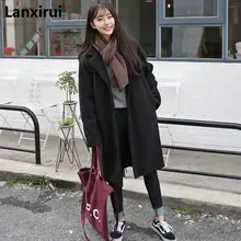 Зимнее женское повседневное пальто, модные женские куртки с карманами, большой размер, Длинная шерстяная женская верхняя одежда, Женское пальто, корейский стиль