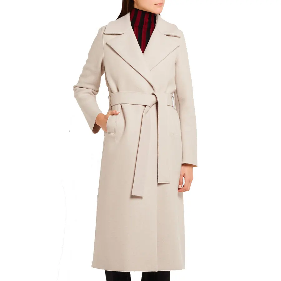 Women Beige Coat Jackets Winter Slim Belt Chic Fashion Female Long