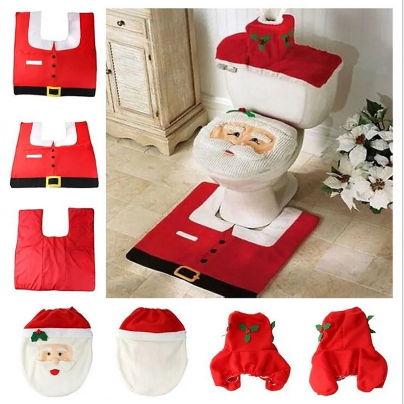 Toilet Seat Cover Christmas Santa Anti Slip Bathroom Mat Toliet Rug Christmas Decoration For