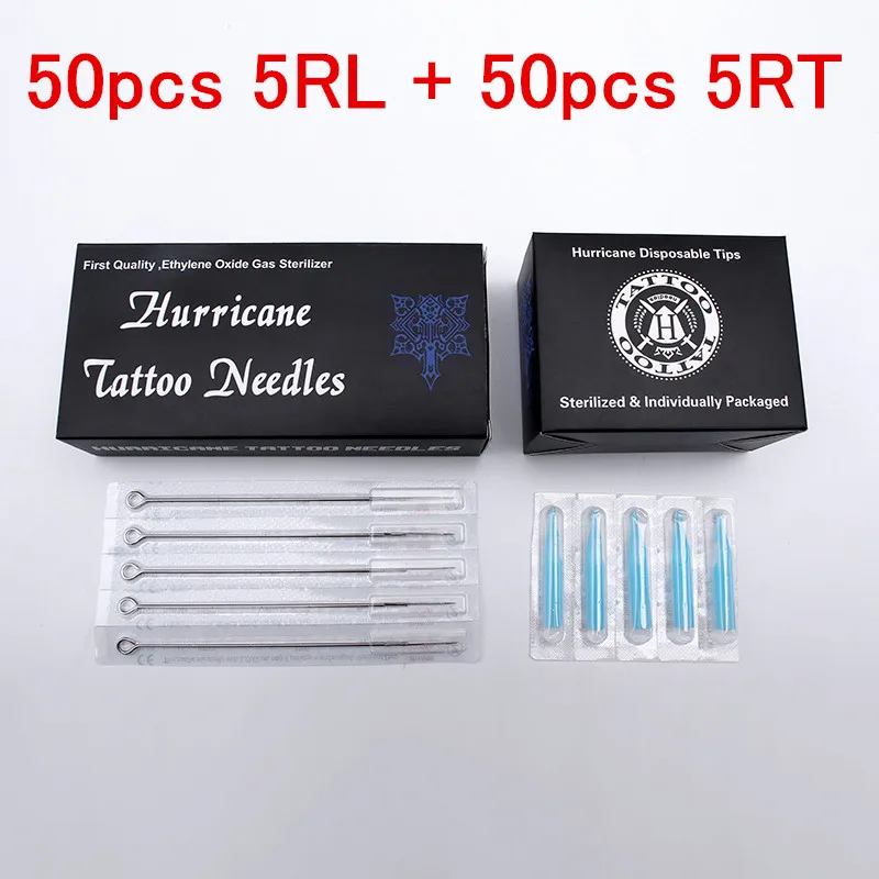 Одноразовые тату трубки с иглой (5RL + 5RT) 50 шт. игл 5RL пластиковых наконечников 5RT
