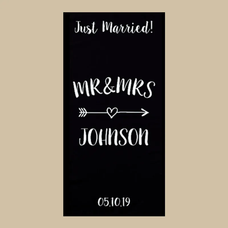 

Black White Just married Mr and Mrs Beach Towel for Newly Weds Personalised Wedding Honeymoon Gift Microfiber Travel Bath Towels