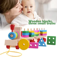 Драг деревянные игрушки парный игрушечный поезд начинающих способность деревянная игрушка паровоз практичный многоцветный прочный детская комната