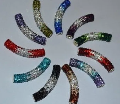

mixed multi color micro pave long bending tube crystal gradual crystal beads DIY bead for bracelet necklace
