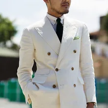 Белый мужской костюм Блейзер Slim Fit Формальные двубортный Нотч смокинги друзей жениха пиджак для свадьбы
