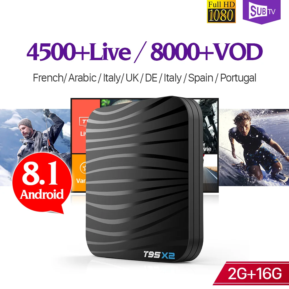 

Iptv France Android 8.1 T95X2 Tv Box 2GB 16GB S905X2 With 1 Year SUBTV Code French Portugal UK Italy Arabic Iptv Subscription