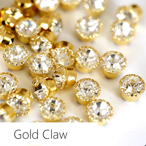 Gold Claw 7 мм прозрачные хрустальные Пришивные Стразы Chatons пришивные стразы с серебряными когтями стеклянные стразы для свадебного платья Y3376 - Цвет: Gold Claw