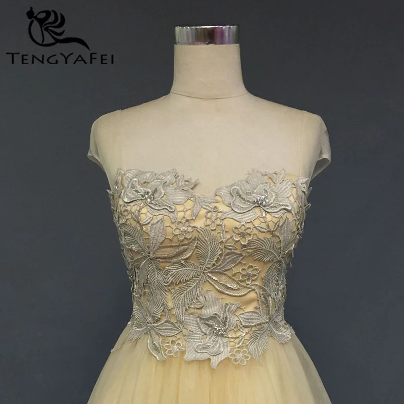 Милое выпускное платье трапециевидной формы кружево по колено vestido de festa желтый Тюлевое платье d'honneur Платья для подружек невесты