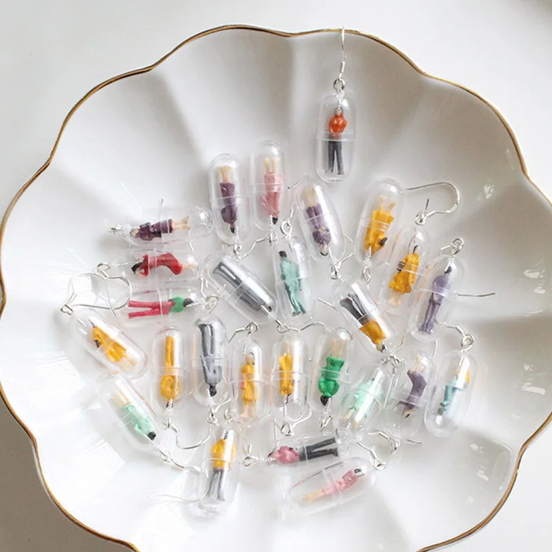 

1Pair Random Color Creative Sweet Cute Acrylic Capsules Colorful Humanoid S925 Silver Hook Drop Earrings For Women Girls Jewelry