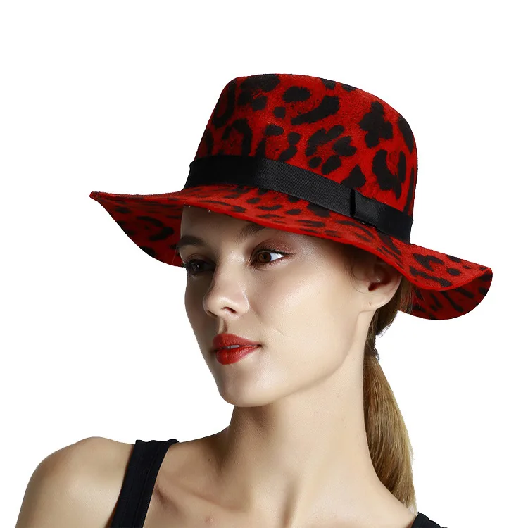 Fedoras Laides шапка, сезон осень-зима новая леопардовая женская шапка шерстяная теплая Модная ретро шляпы для путешествий женская свадебная Банкетная шапка s H6728