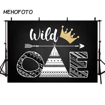 

MEHOFOTO Wild One Birthday Backdrop Blackboard and Gold Crown Tribal Decor Photographic Backgrounds Kids Party Photocall Studio
