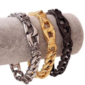 

12mm 8.66" Mens Bracelet Chain 316L Stainless Steel Vintage Curved Silver Color Curb Cuban Link Wholesale Jewelry