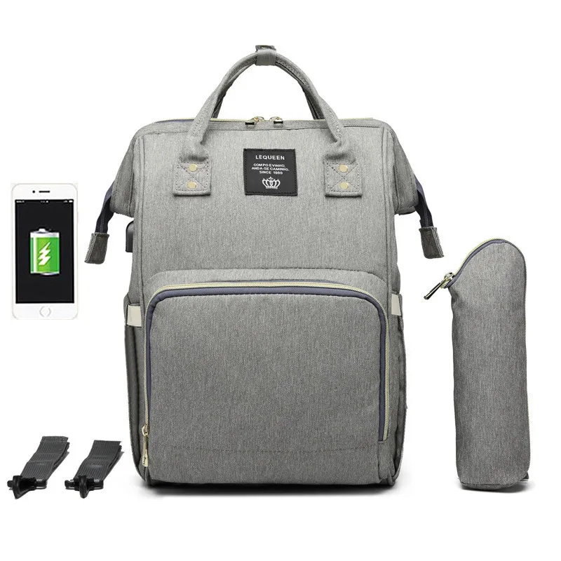 LEQUEEN USB детские сумки для подгузников большая сумка для подгузников обновленная модная водонепроницаемая сумка для мам дорожная сумка для мам - Цвет: Темно-серый
