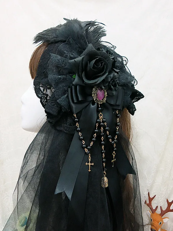 Черный готический, викторианской эпохи Era Головные уборы повязка на голову, повязка на голову