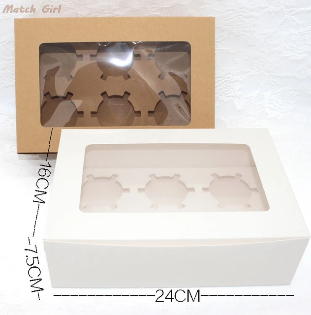 20pcs/lot 24*16*7.5cm White kraft paper 6 cupcake boxes DIY party gift